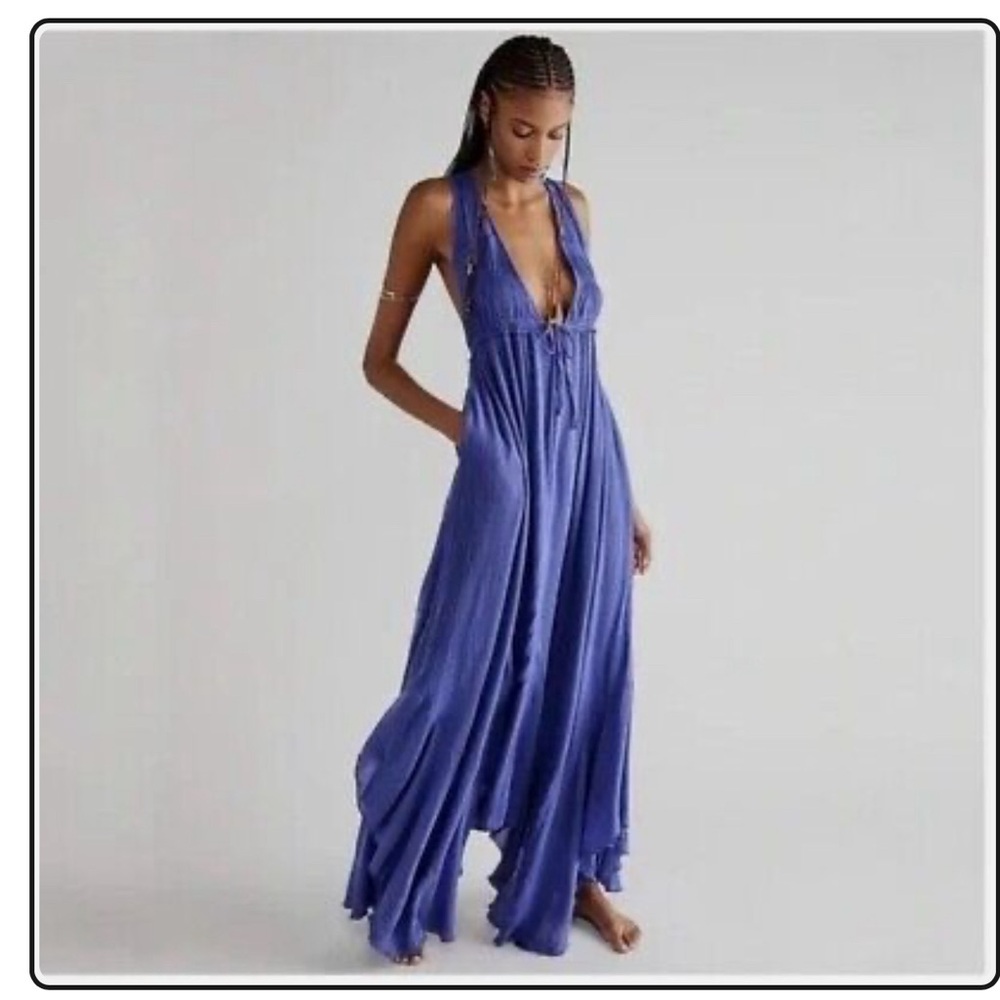 New Free People Endless Summer Showstopper Midi Maxi Dress Halter Blue Violet S